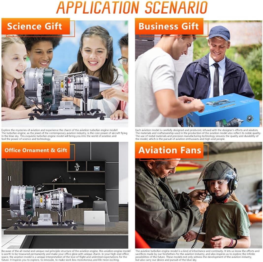 Kooteyybhyy Turbofan Engine Model Kit, 1/10 Scale Double Rotor Axial Electric Ducted Turbofan Internal Combustion Model Engine Kits, Creative STEM Toy (KIT/1000+PCS)