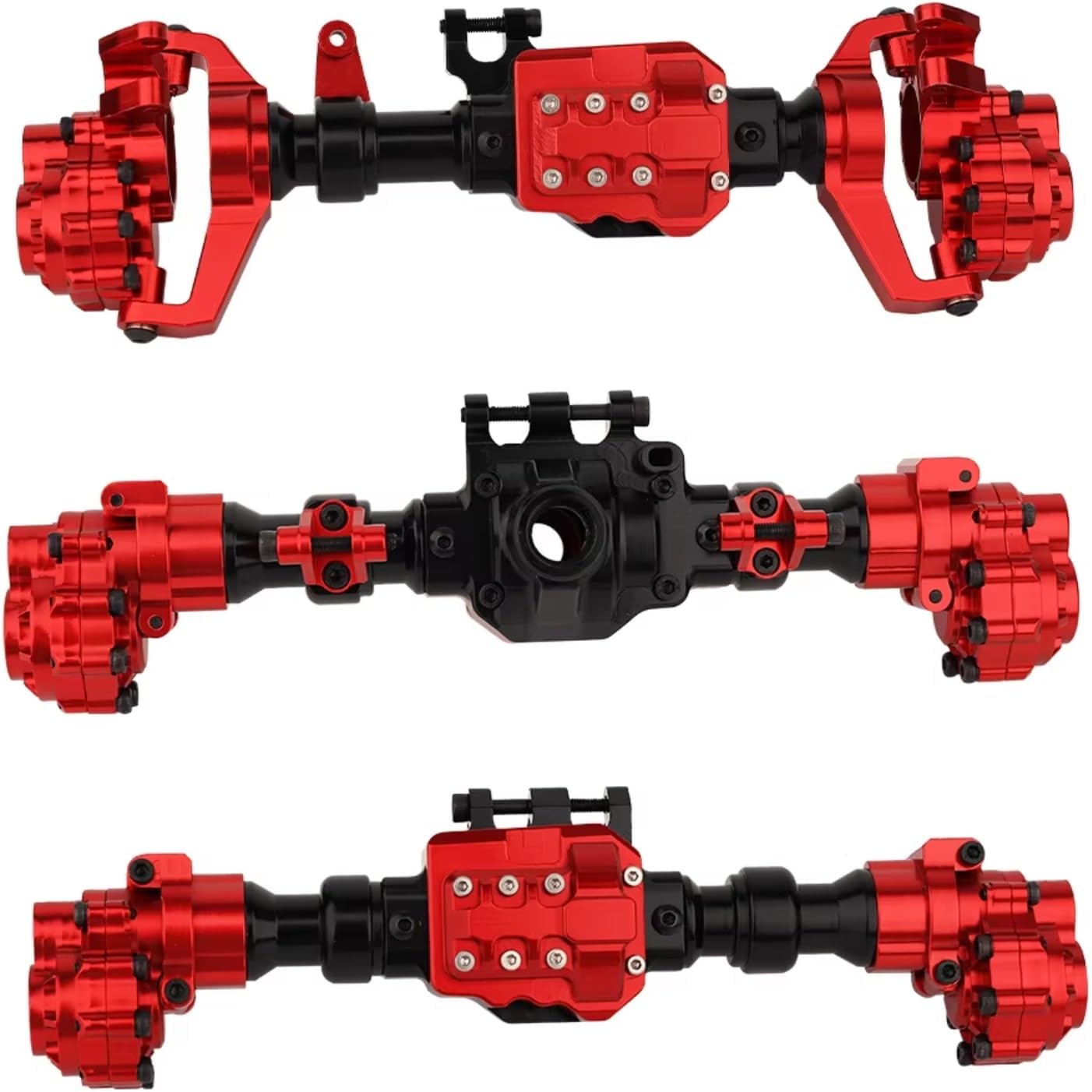 Rc Crawlers Axles For TRX-4 For Defender For Bronco G500 1/10 Aluminum Portal Front Middle Rear Axle Housing Metal Upgrade Parts RC Crawler(Red,1set)