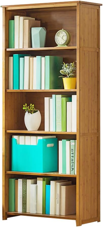 Storage Rack Wooden Floor Standing Bookshelf Home Office Open Bookshelf Children's Book Simple Student Assembled Bookcase for Storing CDs/Folders/Albums (5 Layers 70 cm)
