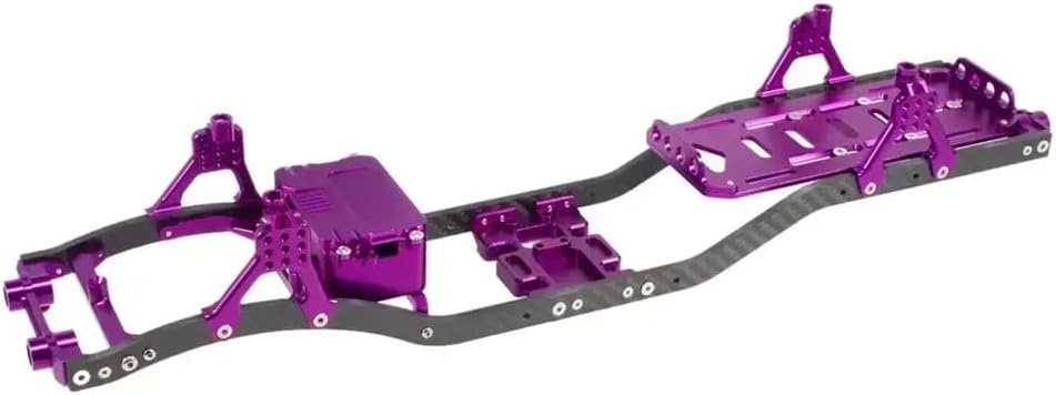 Compatible with 1 10 Scale RC Crawler Models Carbon Fiber Rails Metal Brace Skid Plate Adjustable Shock Mount Radio Box Tray(Purple Set)