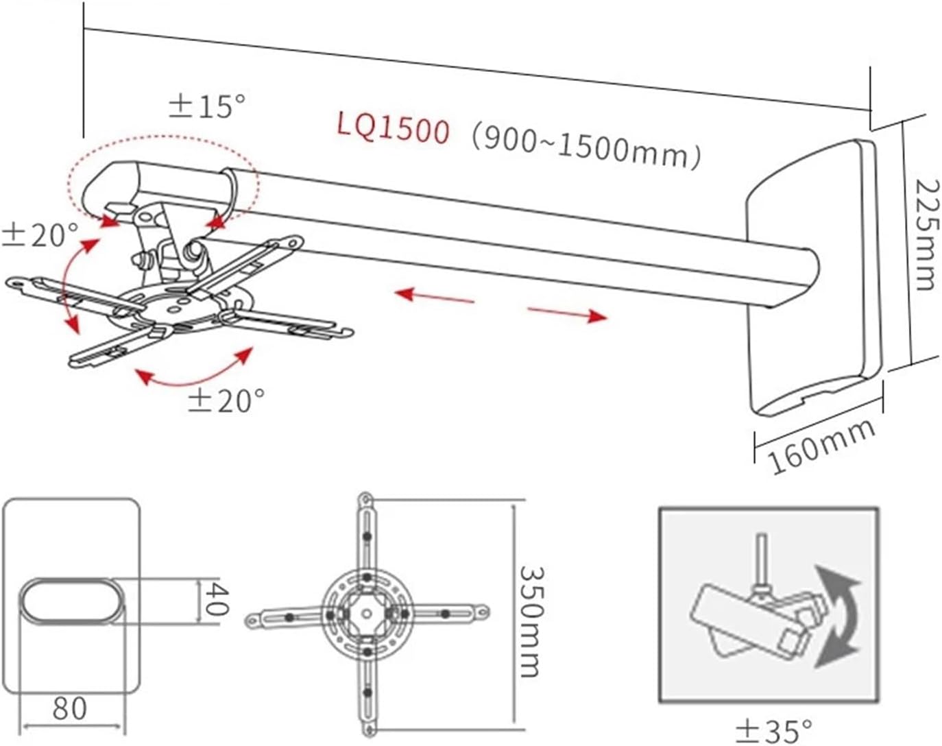 Wall Mount LQ1500 Full Motion Retractable Projector Ceiling Mount 15kg