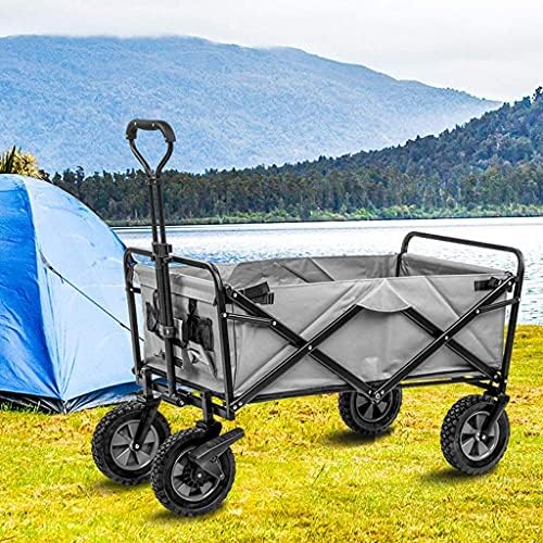 Collapsible Wagon Cart with Wheels Foldable Folding Wagons Carts Silent Universal Wheels,Folding Wagon Outdoor Folding Utility Wagon 4 Wheeled Folding Camping Cart, Utility Garden Trolley, P