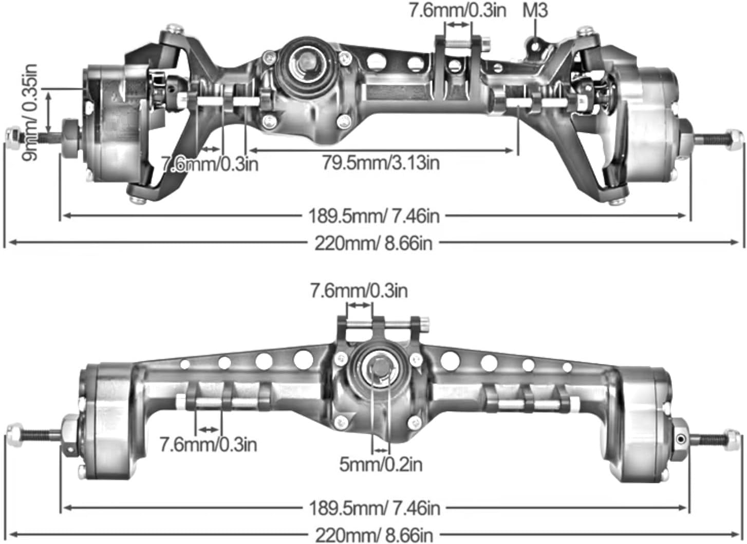 Rc Front Rear Axle for SCX10 III 1/10 RC Car Crawler AR45P Offset Portal Axle with Constant Velocity Driveshift Two Servo Mount and Steering Rodfor(Black,Front Rear Axle)