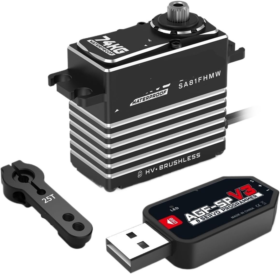 SA81FH HV 0.125Sec 74KG High Torque 4 Pole Brushless Motor IP67 Waterproof Programmable Conventional and Winch RC Smart Servo(Winch Mode Set2)