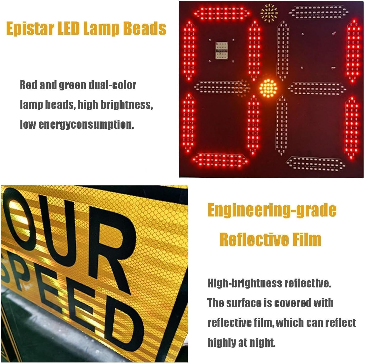 Solar LED Speed Display Road Warning Sign, Aluminum Radar Speed Limit Sign Accessories, Waterproof, high Brightness Reflective(C)