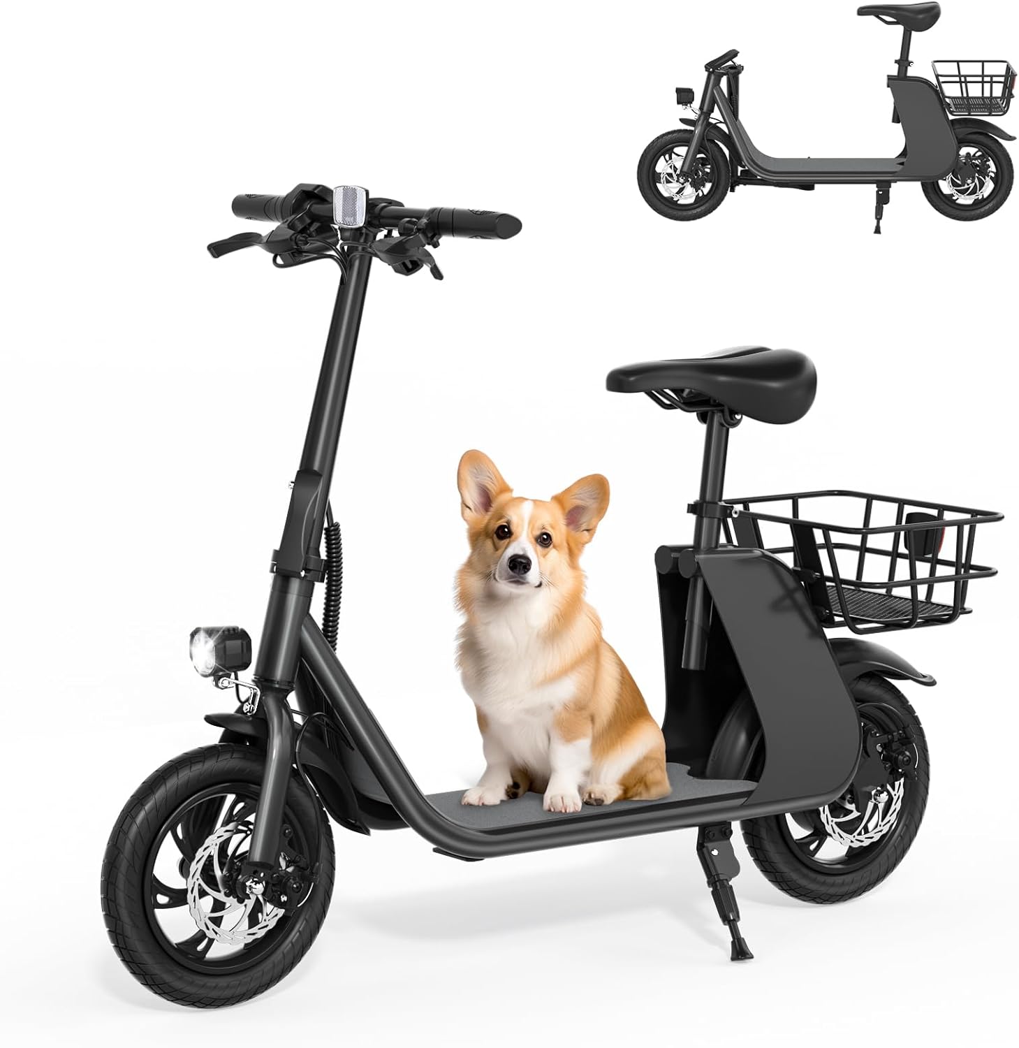 RIDWIND 450/850W Peak Motor Electric Scooter with Seat for Adults, 20 MPH, 25-Mile Range, 330 lbs Load Portable E Scooter with Seat for Commuting,Dog,Cargo,Dual Disk Brake, UL2272 Certificate