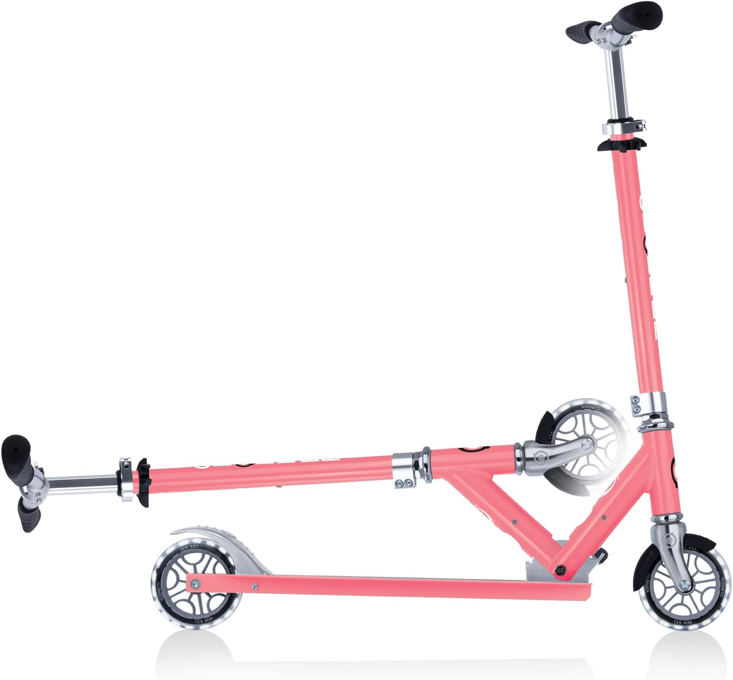 GLOBBER Flow Element Lights 2 Wheel Aluminium Scooter with Luminous Wheels for Kids and Teens (5 Years Old) - Coral Pink