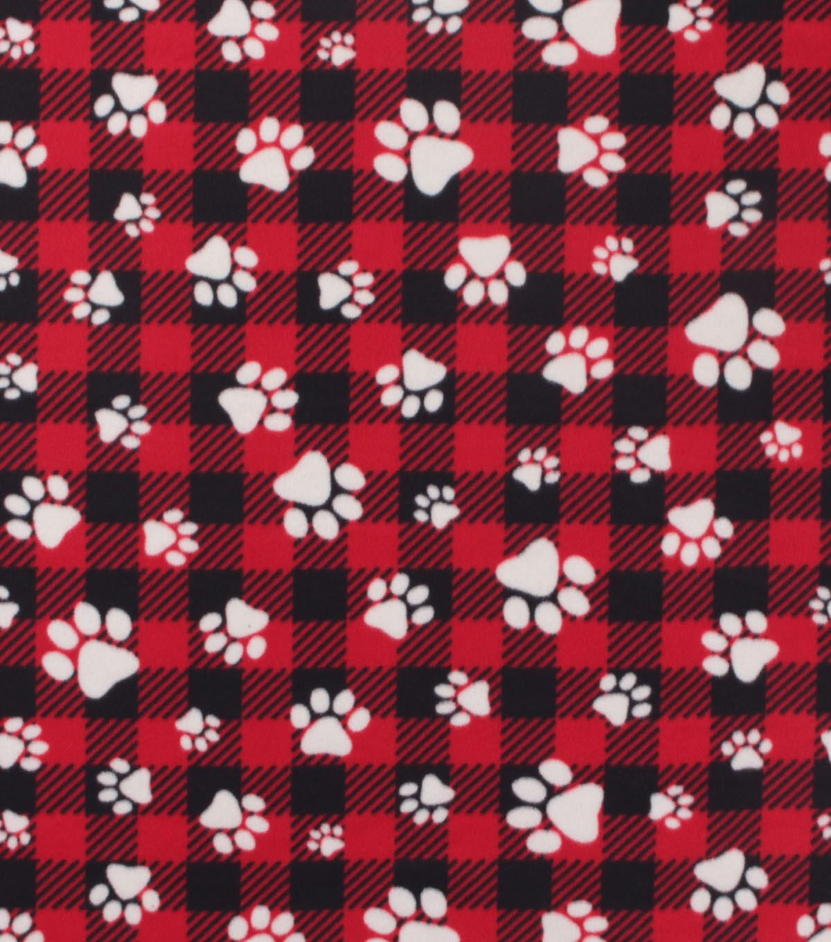 Dog Paw On Buffalo Check Blizzard Fleece Fabric