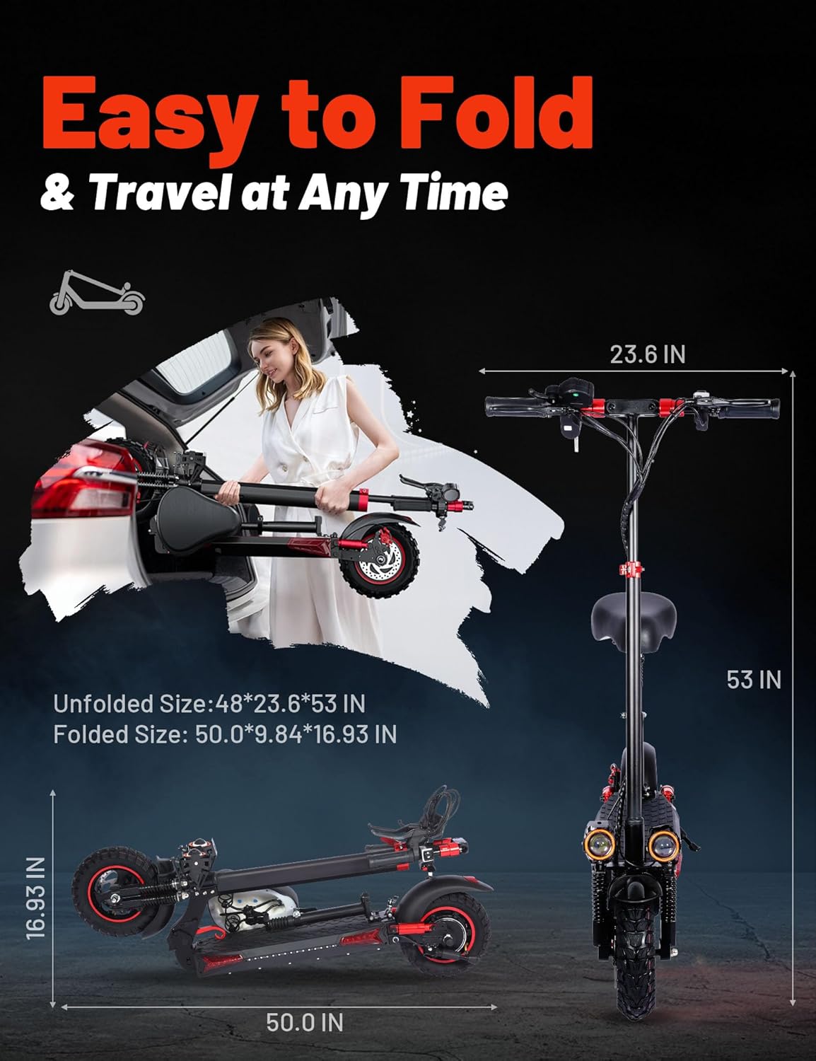 1200W Motor Electric Scooter Adults with Seat, 35 MPH Max Speed & 48V 18AH Big Battery Up to 33 Miles Range, 11