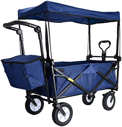 Collapsible Wagon Cart with Wheels Foldable Folding Wagons Carts Silent Universal Wheels,Folding Garden Trolley Cart with Canopy Heavy Duty Wagon Children's Lage Cart Portable Shopping Cart