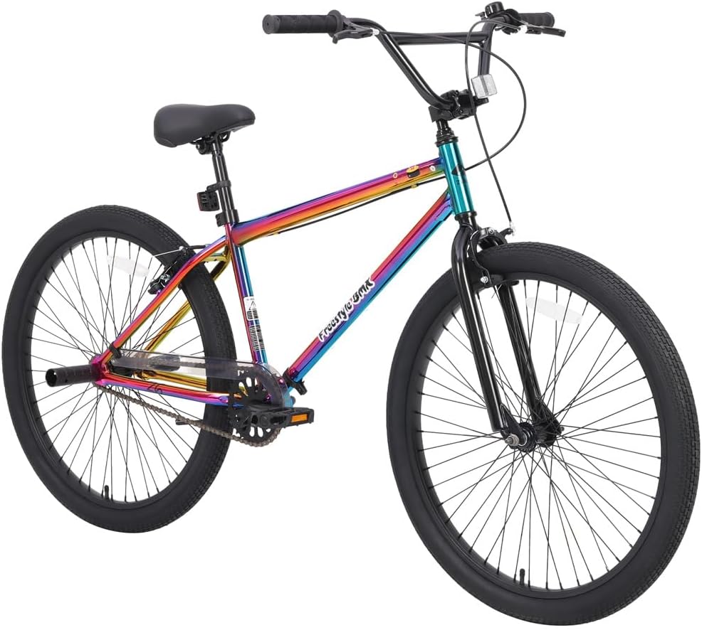 26 Inch Freestyle Mountain Bike, Single Speed Kids Bike with Double Disc Brakes, Kids' Bicycles for Boys Girls Age 12+ Years