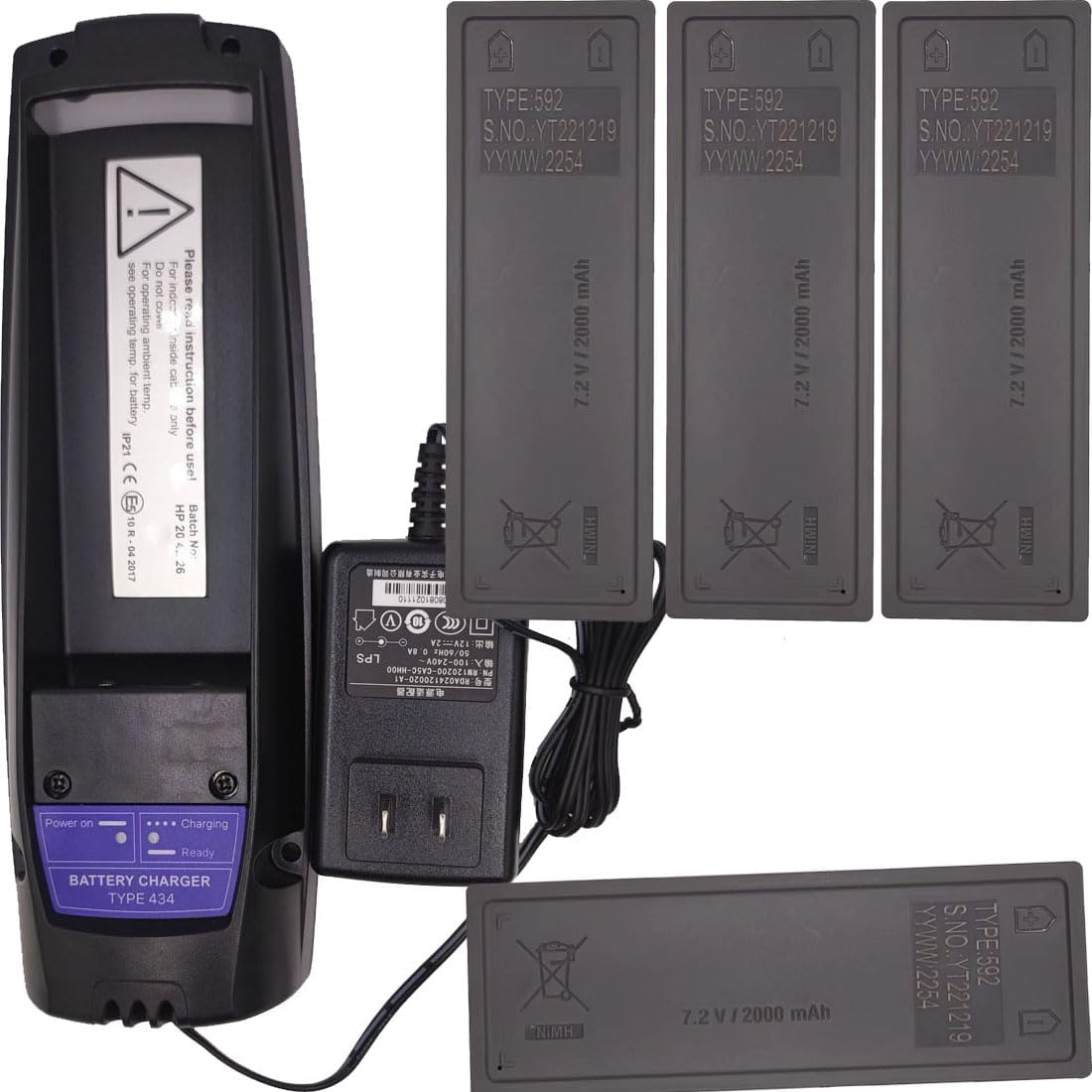 (AC 100-240V) Scanreco 592 Battery Charger Type 434 +(4-Pack) 7.2V 592 Battery SCANRECO 592 590 593 960 RC400 Battery