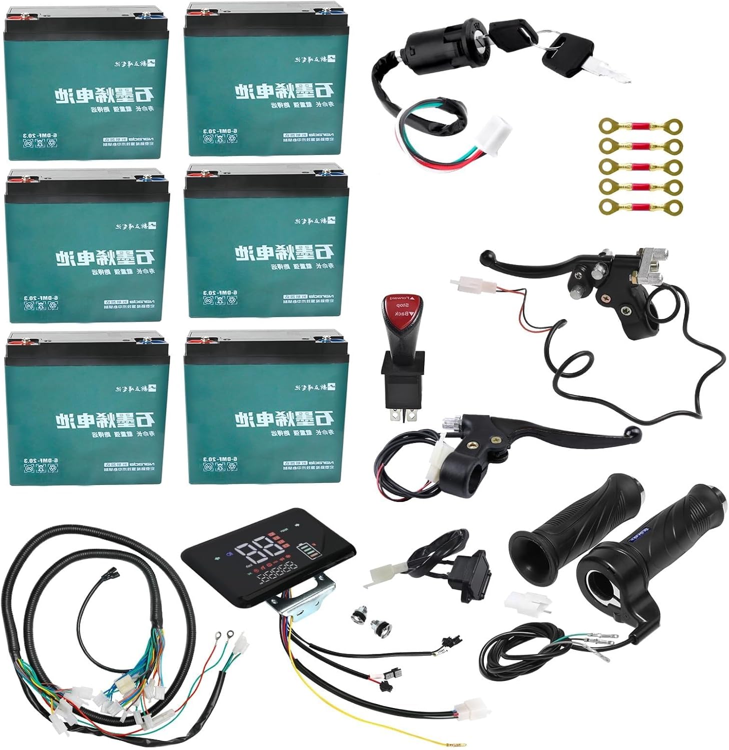 12V 20Ah 6-DMF-20 Motorcycle Batteries SLA Rechargeable + LCD Display + Wiring Loom + Charging + Switches for Scooter Electric Go Kart Golf Carts ATV UTV Quad Dirt Pit Bikes