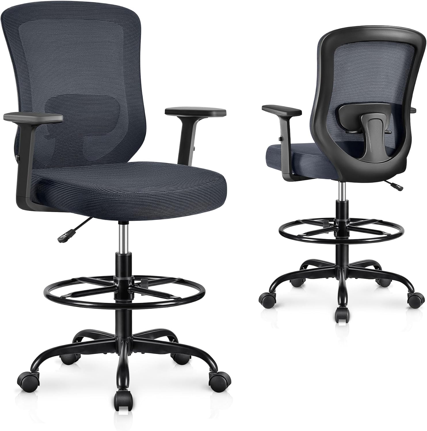 Winrise Drafting Chair,Tall Office Chair for Standing Desk Chair Ergonomic Computer Chair Lumbar Support and Adjustable Foot-Ring (Dark Gray)