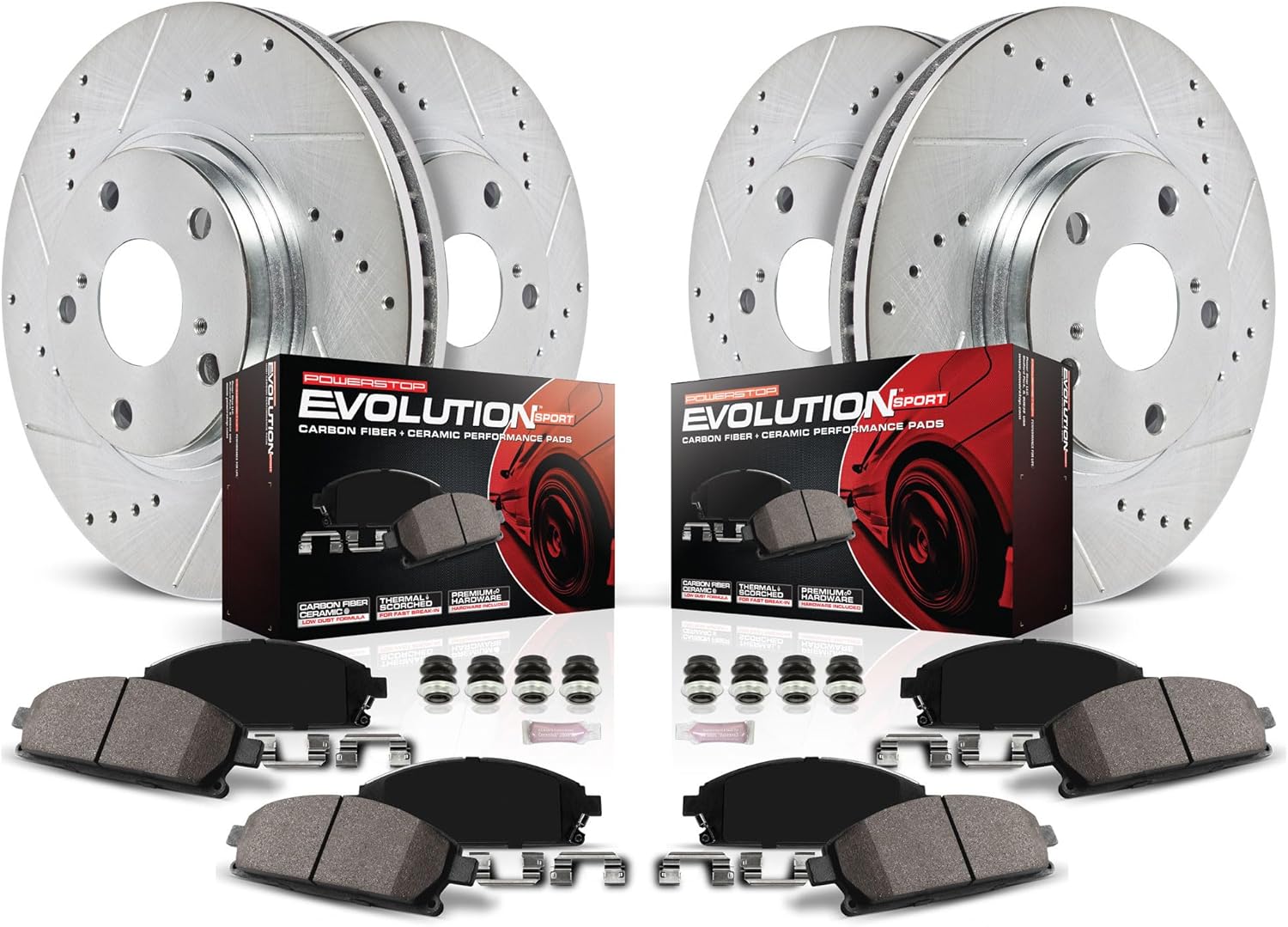 Power Stop K8453, Z23 Front and Rear Brake Kit-Drilled/Slotted Brake Rotors & Carbon Ceramic Brake Pads For GS200t, GS300, GS350, GS450h, RC200t, RC300, RC350 [Model Specific]