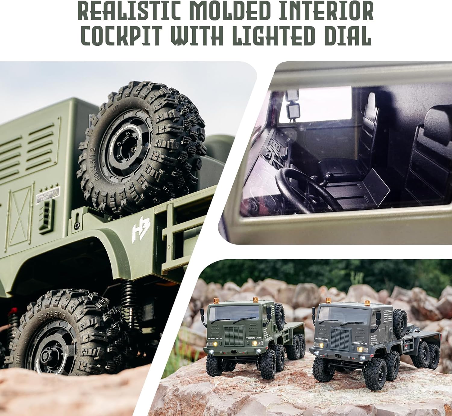 HOBBYPLUS Helidirect 1/18 RC Crawler CR18P Terranaut 8x8 RC Truck Remote Control Car w Full-Lock 8WD RTR Active All-Wheel Steering, 2-Speed Transmission, Recovery Winch, LED Lights (Green)