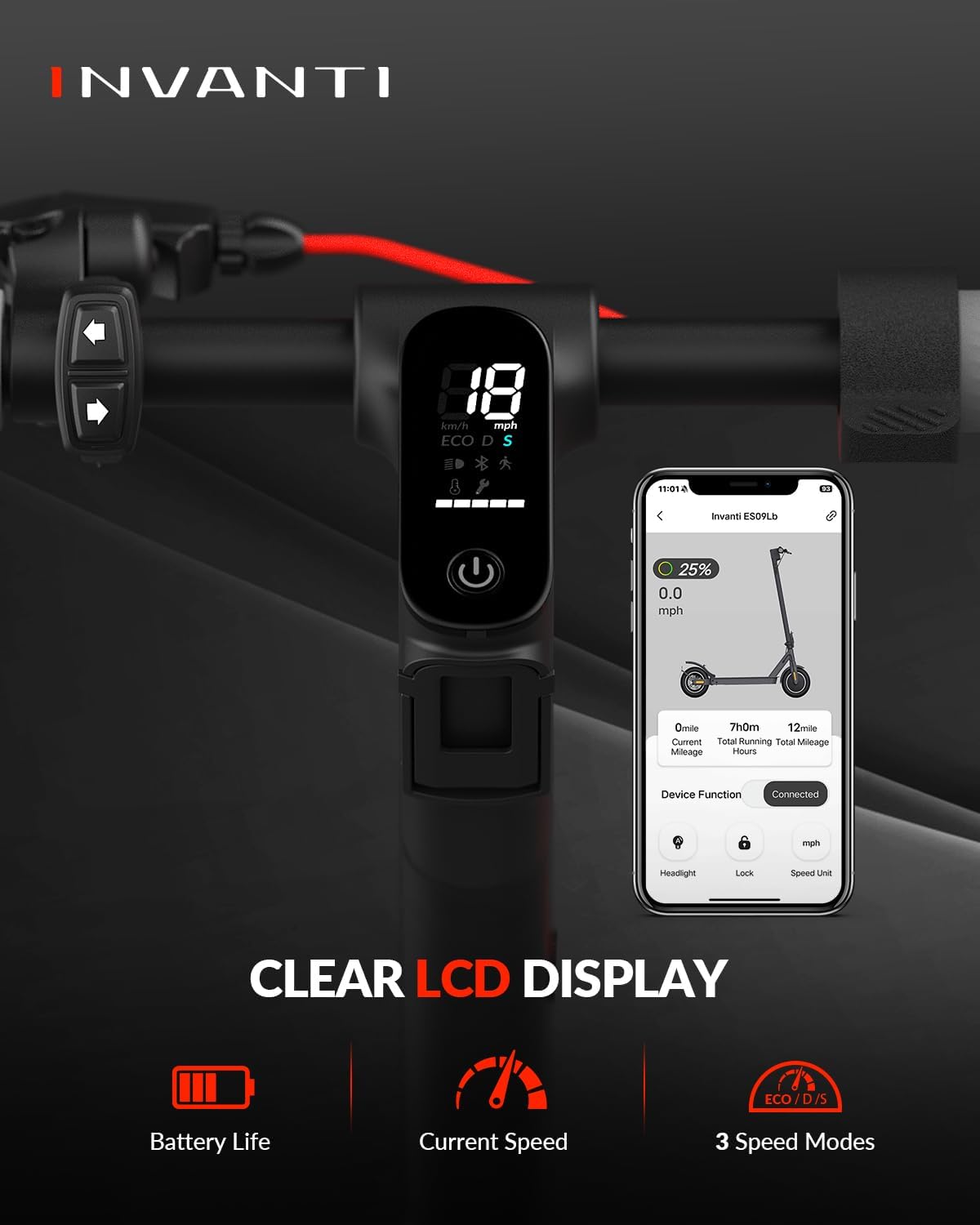 INVANTI E30 Adult Electric Scooter, Max 20Miles & 18 MPH, 350W Motor, Turn Signals, Smart APP, 8.5