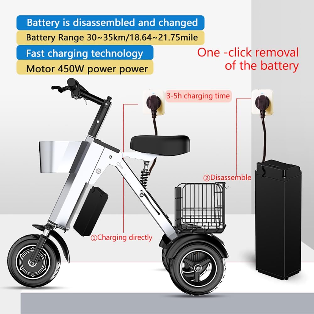 Foldable Mobility Scooter for Adults Small and Lightweight with Seat 3-Wheel Electric Scooter, Super Convenient Mobility Scooter Suitable for Commuting and Travel Can be Placed in Car Trunk