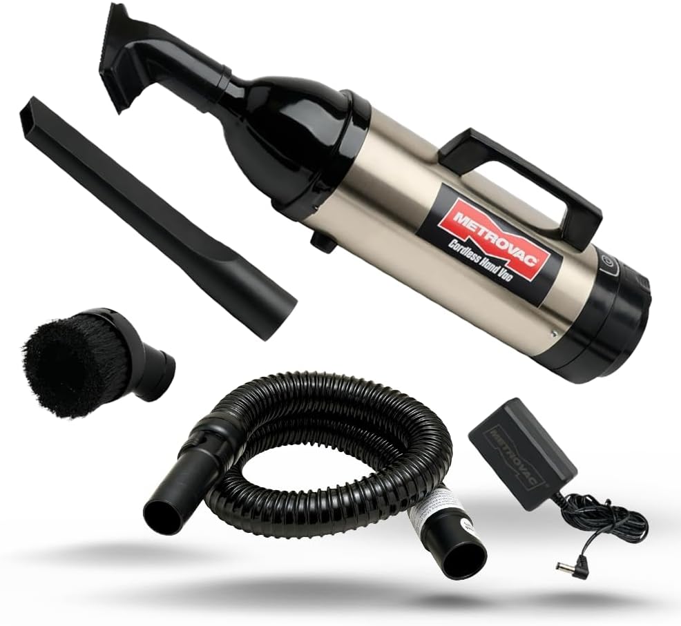 METROVAC 3' Hose (MVC-178A) Bundle with Stainless Steel Cordless Hand Vac Vacuum