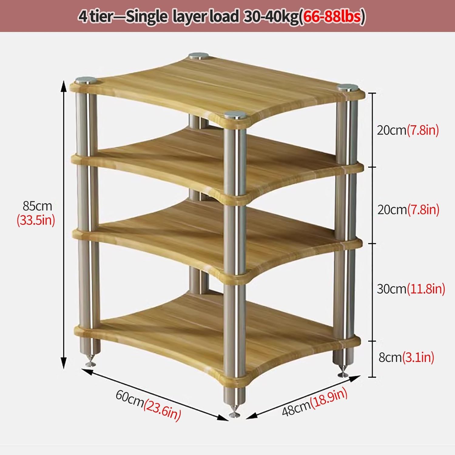 Heavy Duty HiFi Audio Rack Stand - Modern 4-Tier Media Tower for Space-Saving Stereo Equipment in Living Room