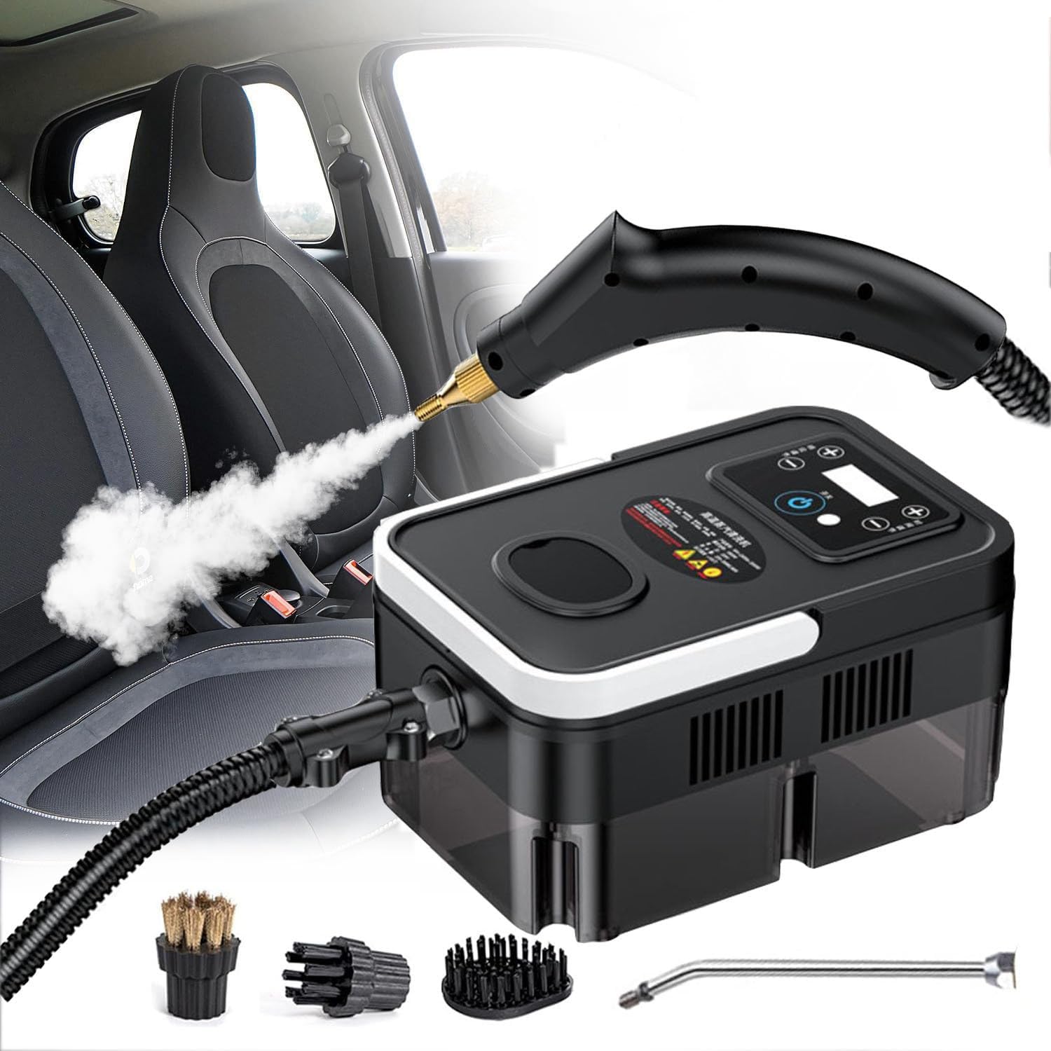 GLBMXDD High Pressure Steam Cleaner, 1600W Portable High Temp Power Steamer Cleaning Machine,Pressurized Handheld Natural Steam Cleaner,for Kitchen, Bathroom, Car, Grout and Tile,Black