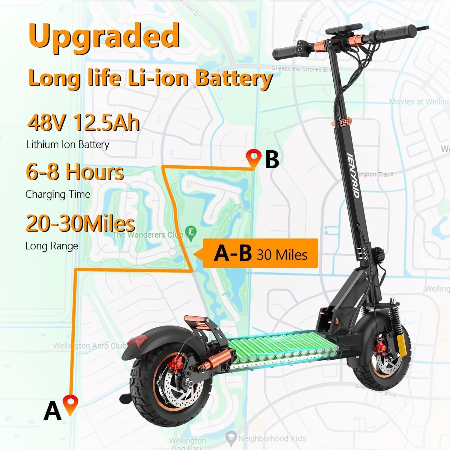 iENYRID Electric Scooter Adults, Commute E Scooter with Seat 1000w Peak Output Motor 28mph Fast Speed 30miles Max Range 10inch Air Tires, Dual Suspension, 48V/12.5Ah Battery Foldable Portable - Orange