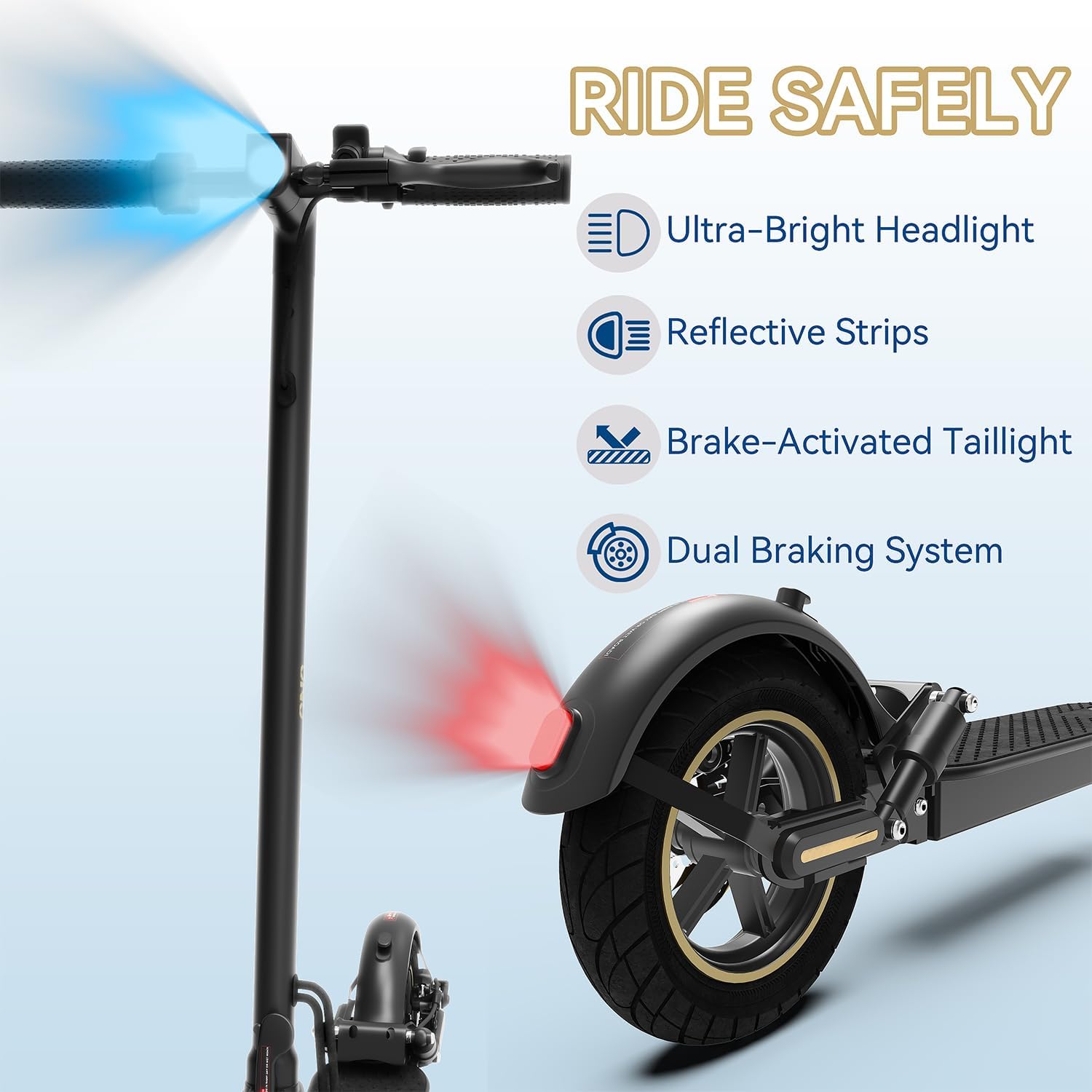 Adult Electric Scooter for Commuting - 500W Motor, 19 Mph Top Speed, 23 Miles Range, 10'' Solid Tires | Dual Brakes, Dual Suspension, APP Control