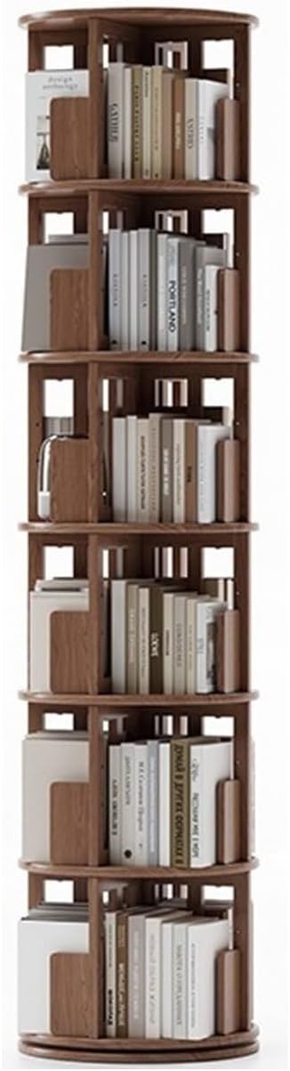 All Solid Wood Rotating Bookshelf 360-degree Bookcase Floor Storage Rack for Home Living Room MINGPING (Size : 45.5x45.5x193cm Walnut Color)