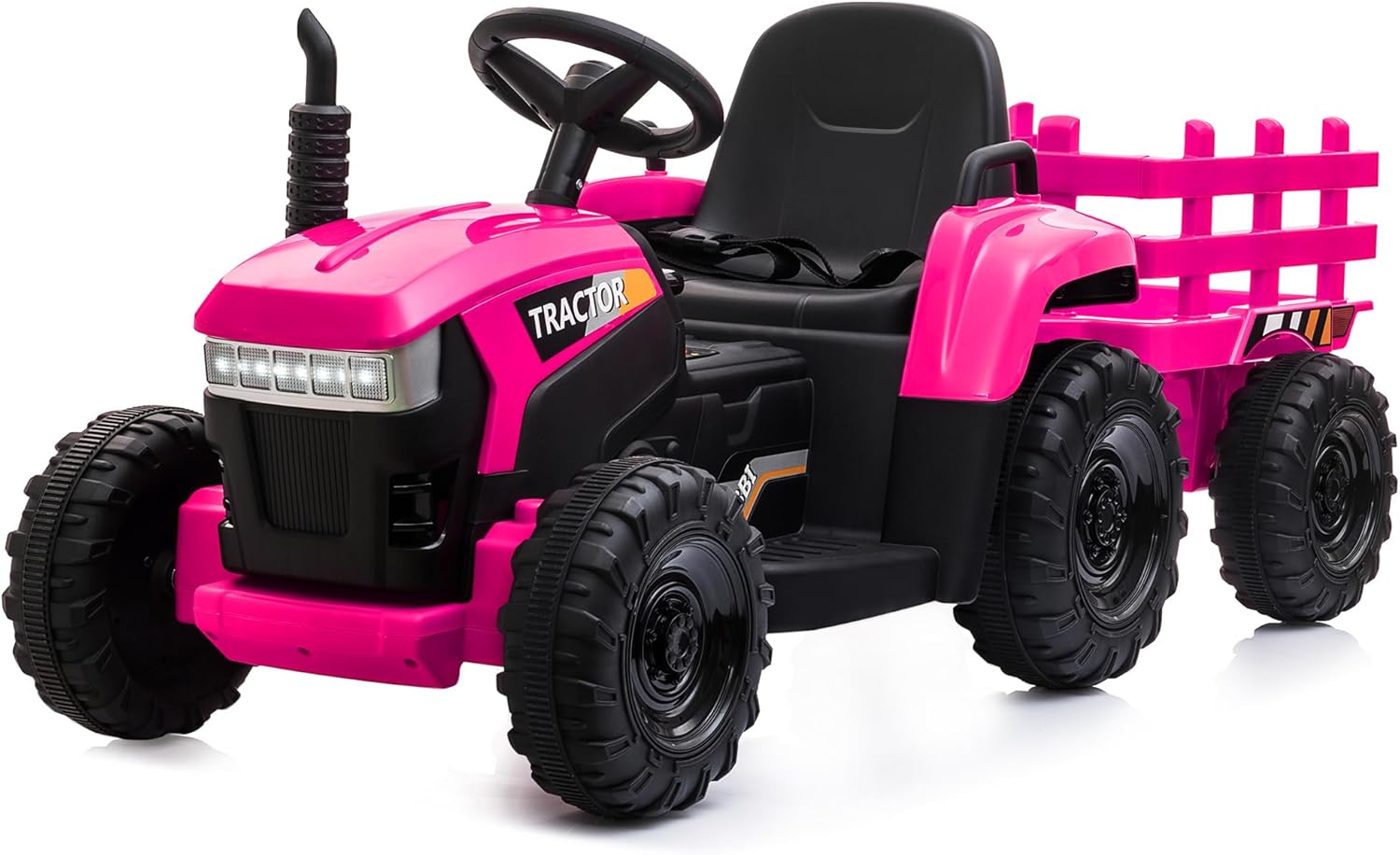 TOBBI Kids Electric Ride On Toy Tractor, Toddlers 12V Battery-Powered Car to Drive, 35W Dual Motor 6-Wheels Trailer Vehicle with 3-Speeds/LED & Horn Functions for Chirdren Aged 3-6-Pink