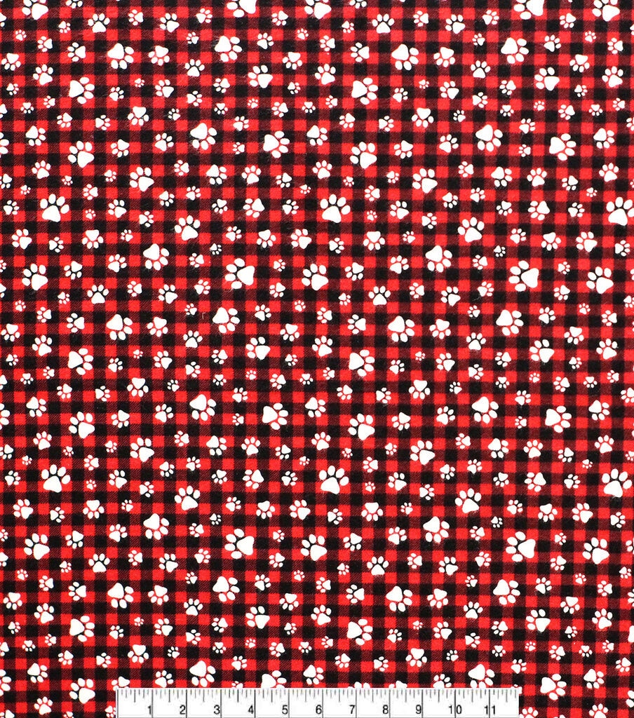 Paws On Red Check Super Snuggle Flannel Fabric