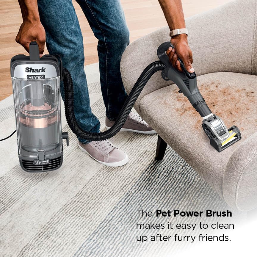 Shark AZ2002 Vertex Powered Lift-Away Upright Vacuum with DuoClean PowerFins, Self-Cleaning Brushroll, Large Dust Cup, Pet Crevice Tool, Dusting Brush & Power Brush, Silver/Rose Gold