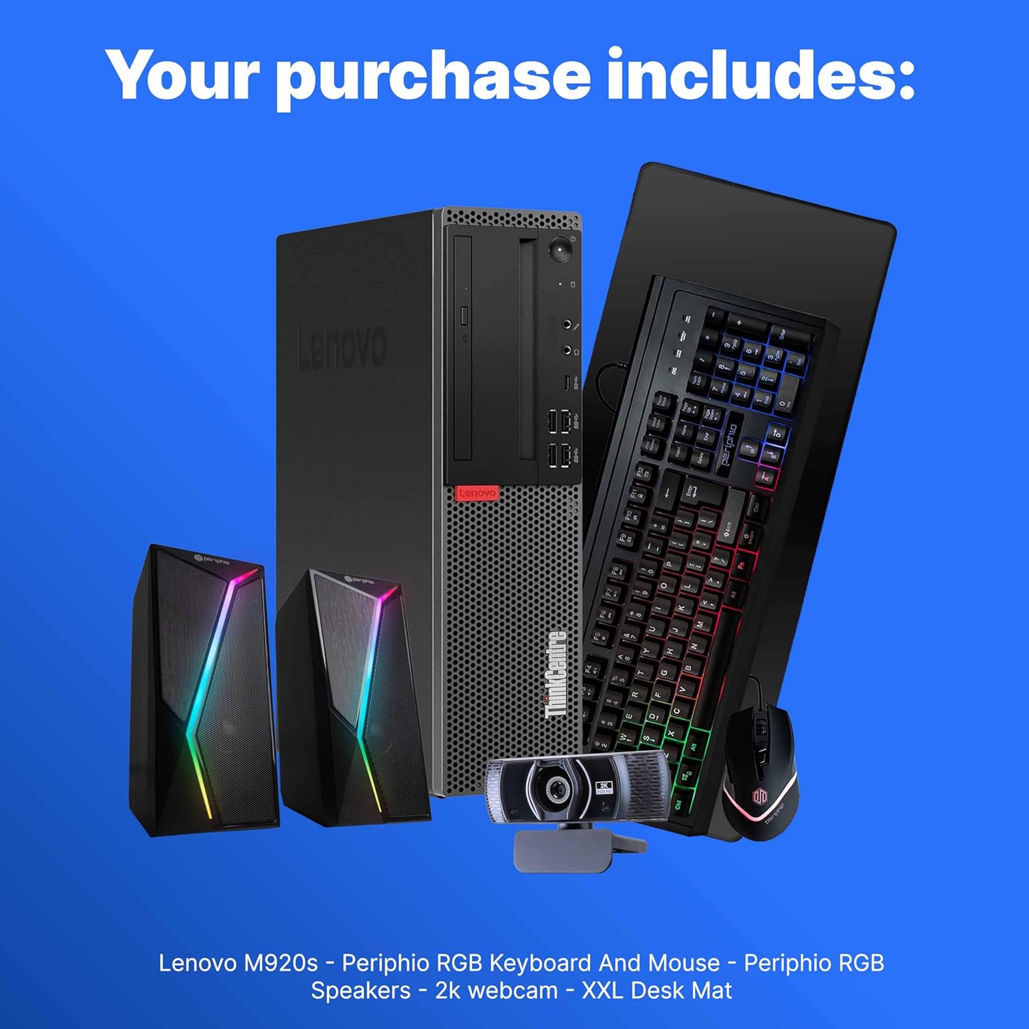 Lenovo M920S Windows 11 Desktop Computer | 16GB RAM + 500GB SSD | Intel i5 | 16GB RAM + 500GB SSD | WiFi 6 AX200 + BT | RGB Keyboard/Mouse + Speakers | Webcam | Mousepad | Home or Office PC (Renewed)