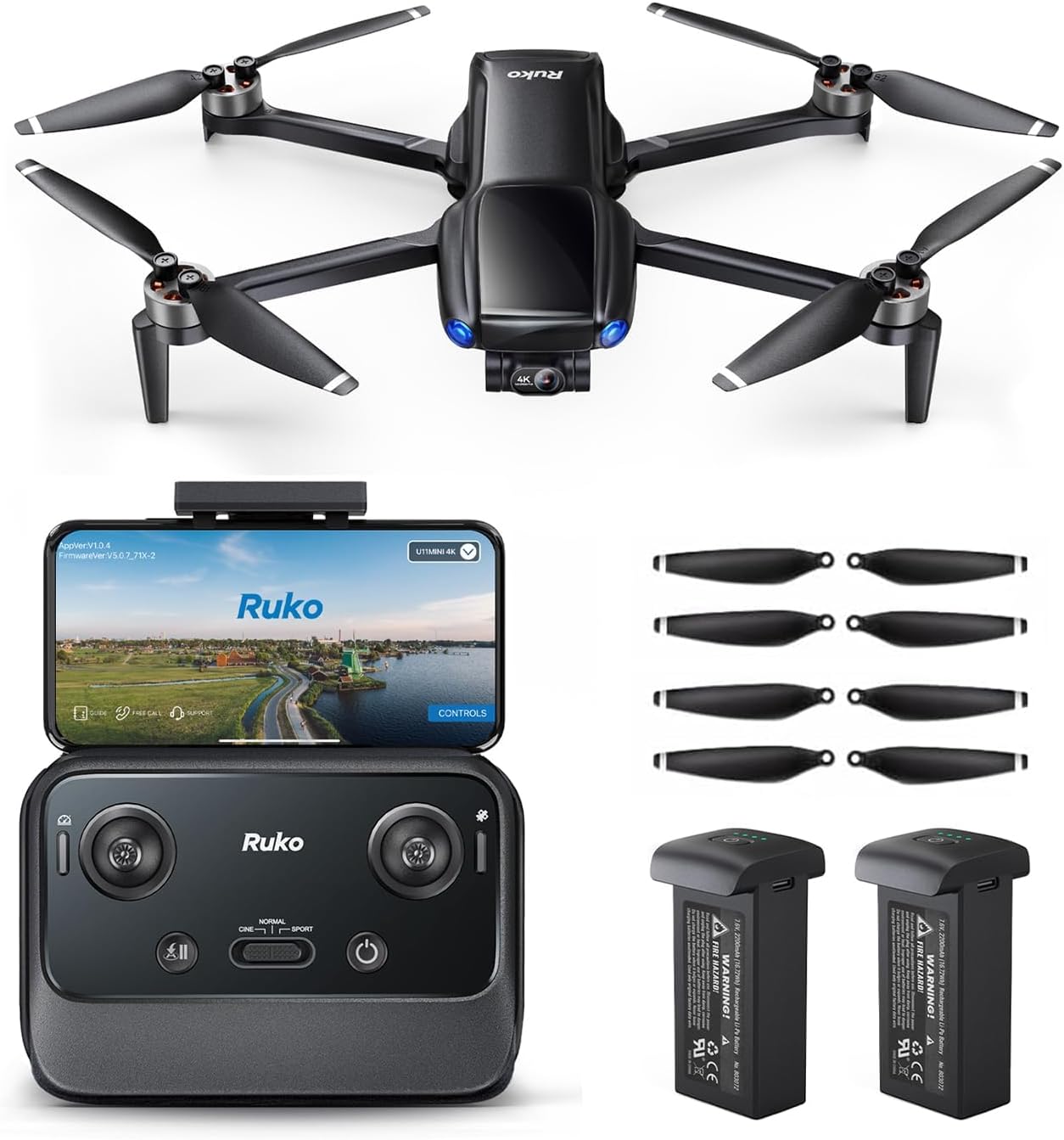 Ruko U11MINI 4K, Under 249g Pocket Drone with Camera for Adults 8K Photo 4K/30fps Video and Ruko U11MINI/U11MINI 4K Intelligent Flight Drone Replacement Battery