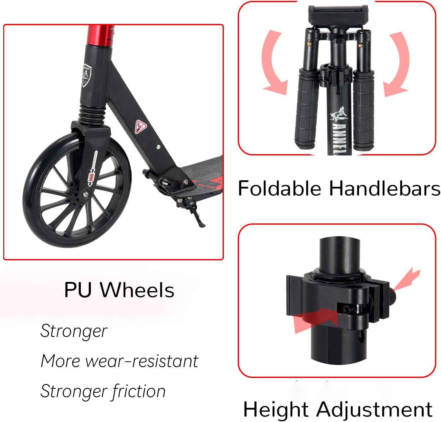 Folding Kick Scooter for Ages 12 Years and Up,Push Scooter for Adult with Height Adjustable Handlebar,Dual Brakes System&Dual Shock-Absorbing System,Big Wheels,220Lb Weight Limit,White