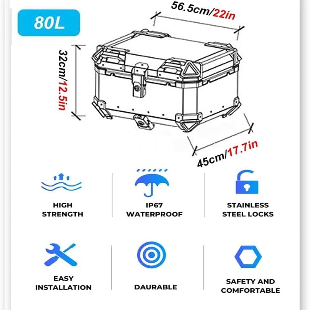 Storage Luggage Trunk,Motorcycle Top Box, Waterproof Motorcycle Top Box,Aluminum Tail Storage Tool Helmet Box,Waterproof and Shock Absorption,for Motorcycle Scooter with Mounting Hardware (Color