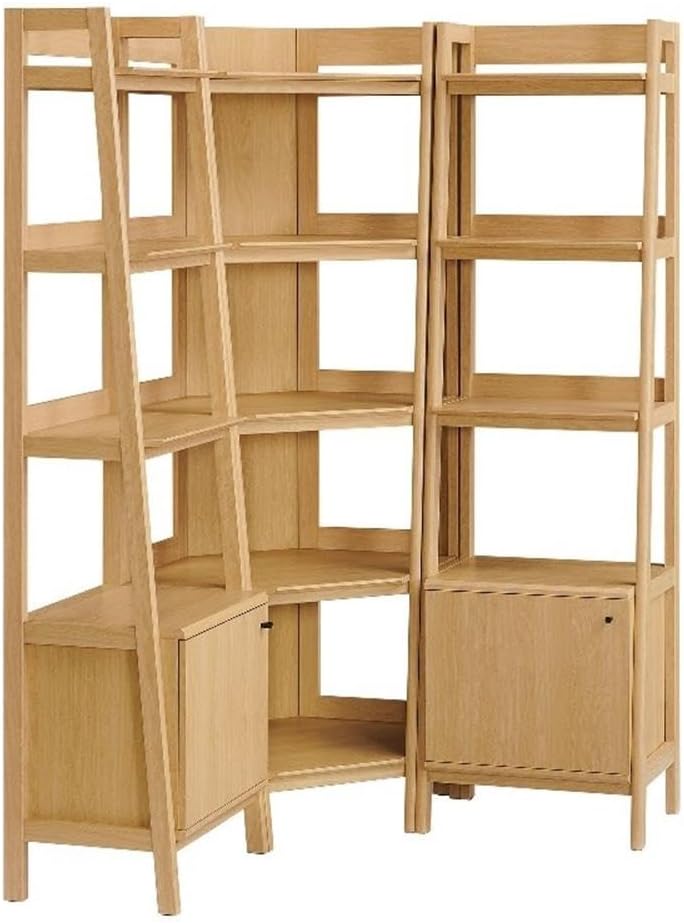 Modway Bixby 3-Piece Corner Bookshelf Set with Narrow Bookshelves in Oak – 12-Tier Wood Bookcases with Open Shelves for Living Room, Bedroom, Or Home Office