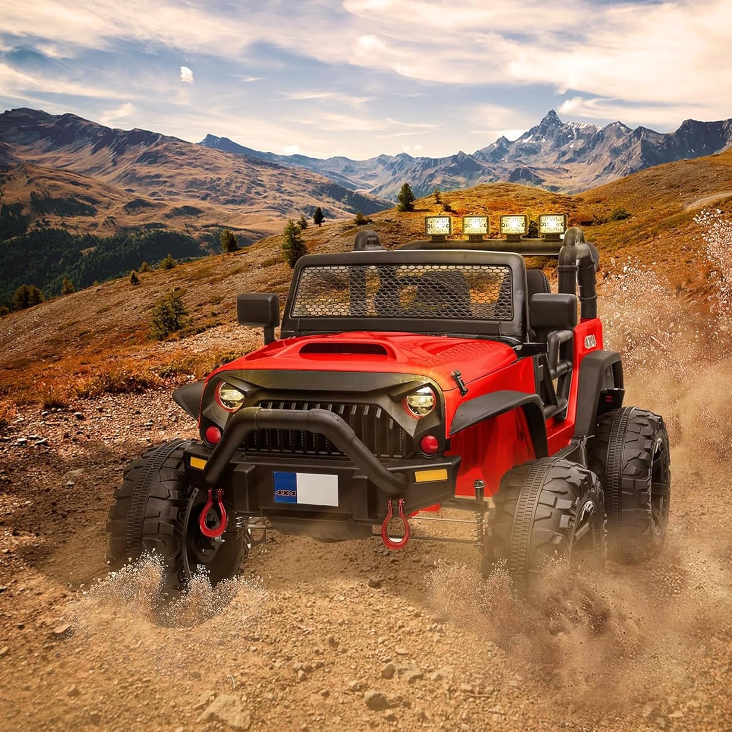 Powerful 2-Seater Electric Ride-On Truck with Remote Control, Dual Speed Modes, Bluetooth Music, LED Lights & Spring Suspension