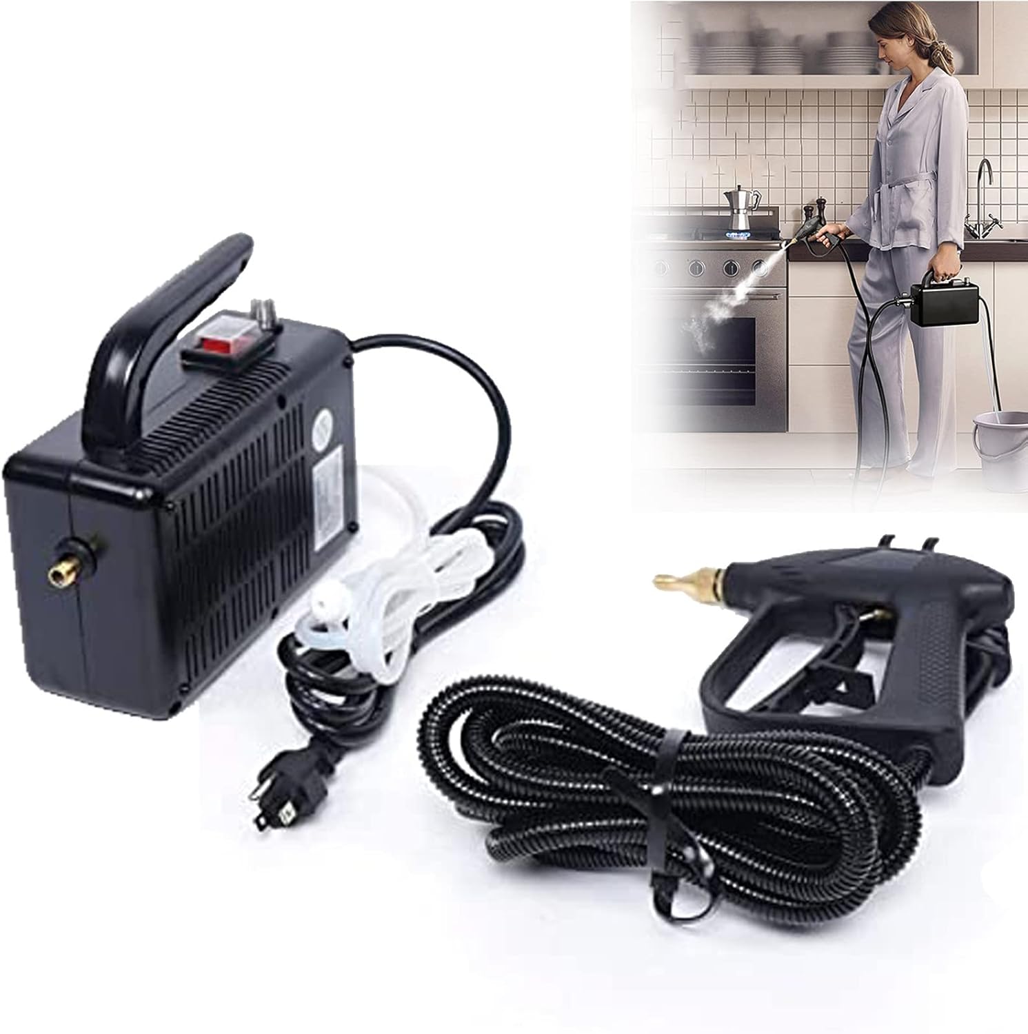 XYEJL High Pressure Steam Cleaner 1700W 110V Multifunction Handheld Steamers High Temperature Portable Steam Cleaner for Furniture Car Household, for Floors/Counters/Windows/Autos,Black