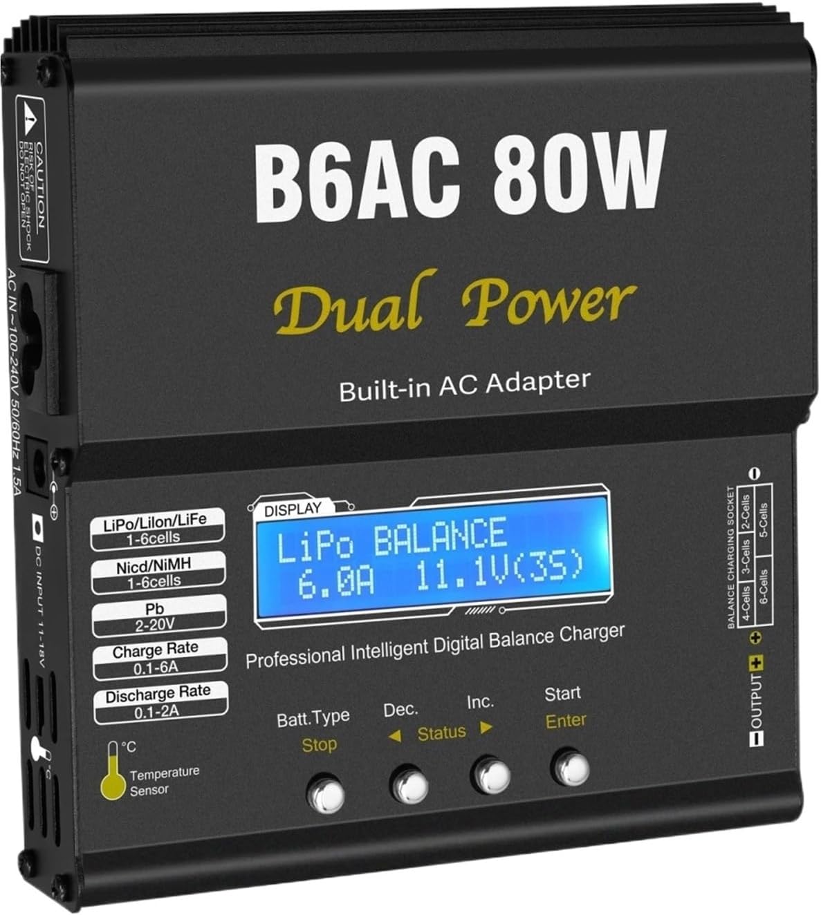 B6AC+ Battery Charger 15V 6A Built-in Adapter Li-ion Ni-Cd Digital RC Balance Charger Charger Discharger(B6AC Black,AU Plug)