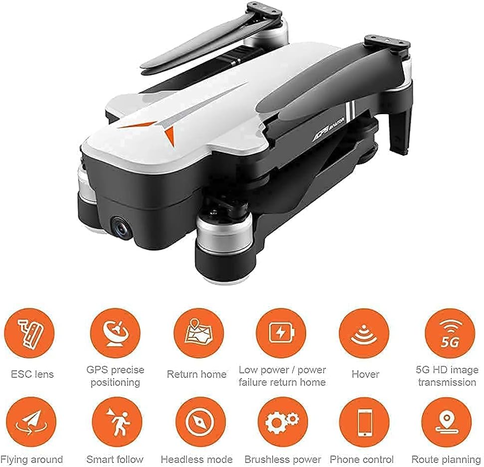 5G Wifi Fpv Drone, Foldable Gps Drones For Adults, With 4K Hd Esc Camera, 120° Super Wide Angle Rc Drone Quadcopter With 2 Modular Batteries And Highlight Led Lights (White) (White)