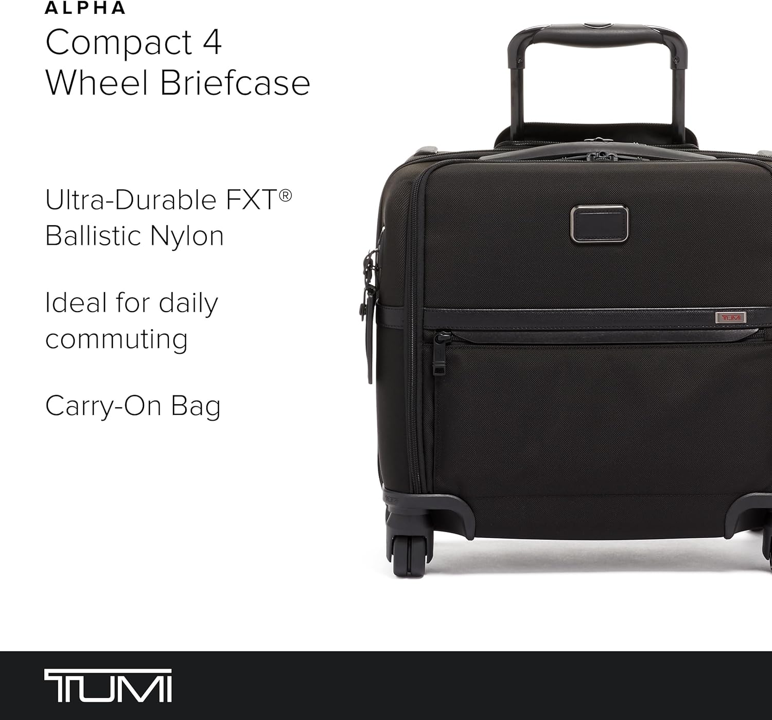 TUMI - Alpha Compact 4 Wheeled Brief - Rolling Carry On Briefcase. Laptop Bag for Commuting and Travel - Black