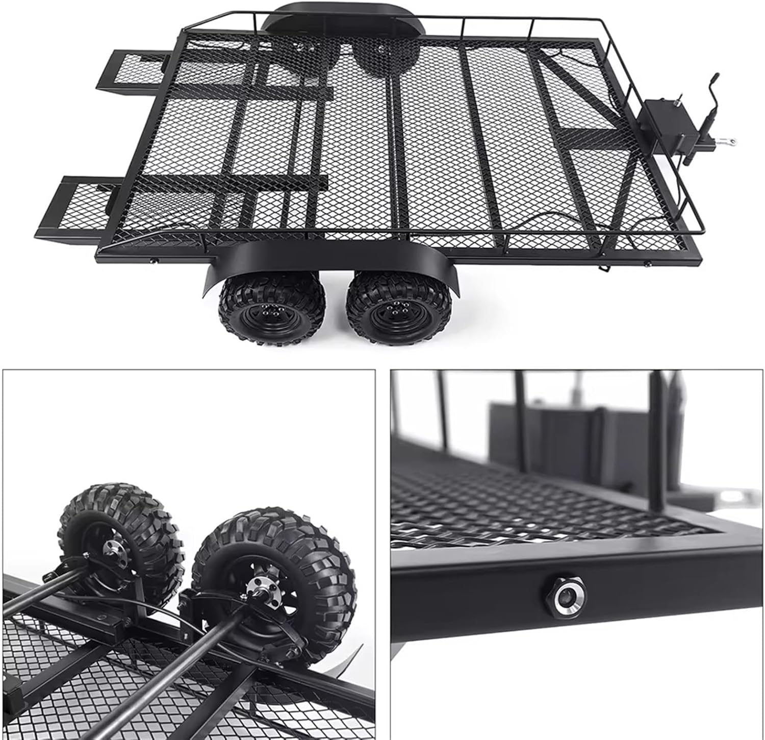 RC Cars Crawler Parts Compatible with Trailer 1/10 1/5 1/8 RC Car Crawler DIY Upgrade Parts Accessories 1Set Metal Large Trailer with Tire