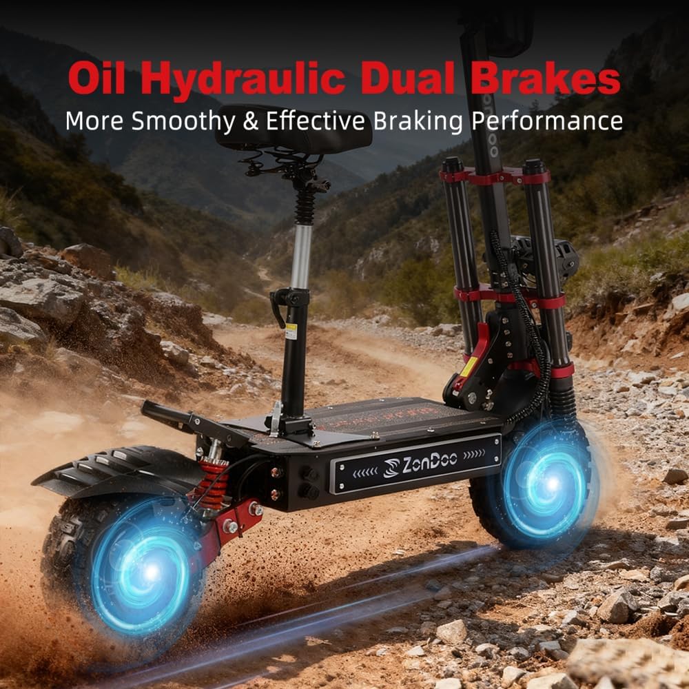 6000w Electric Scooter Dual Motor Up to 58 MPH, 60V35Ah Battery 60 Miles Long Range, Dual Suspension and Hydraulic Disc Brakes, Fat Tires Fast Electric Scooter with seat & Damper