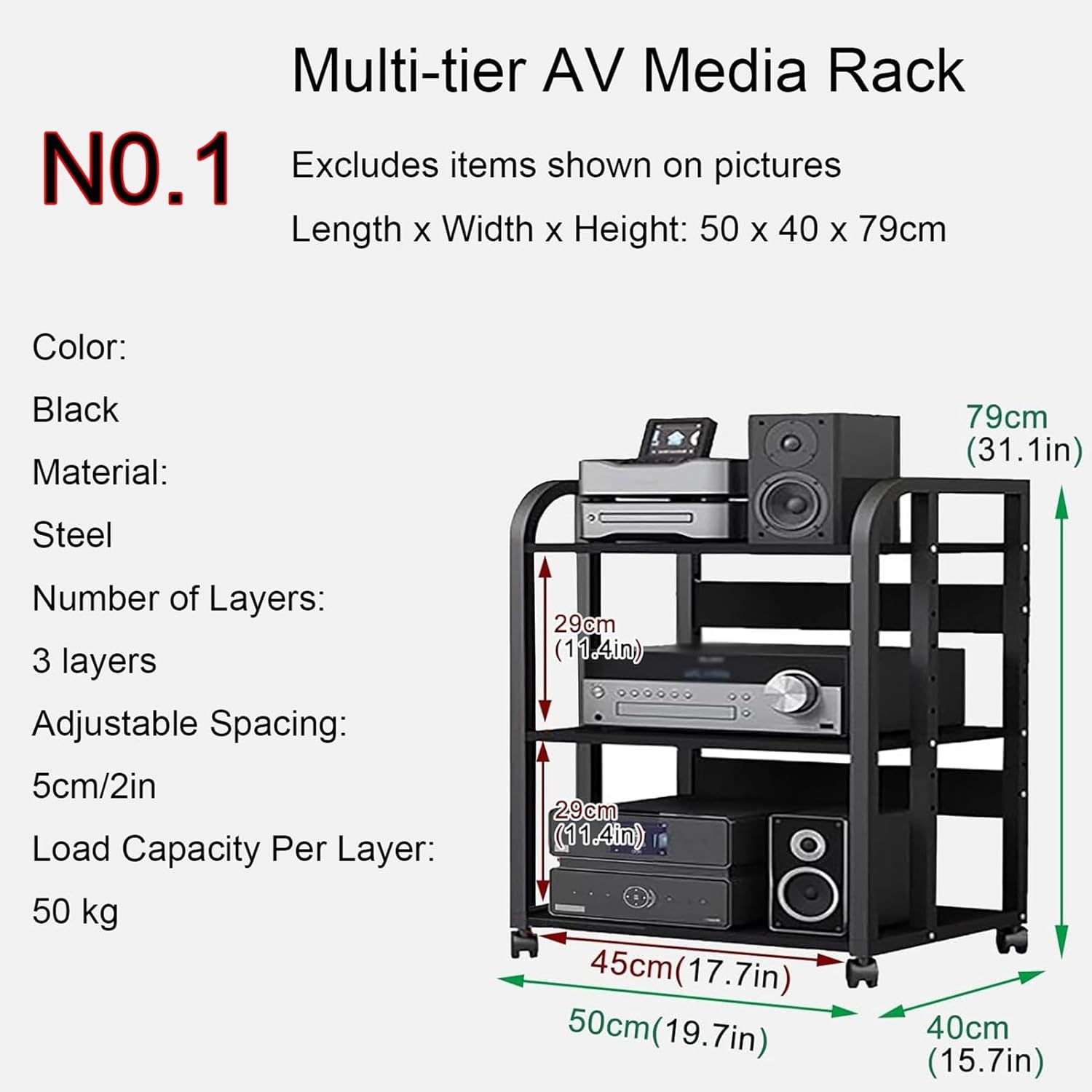 3/4/5 Tier AV Audio-Video Media Stand with Adjustable Shelves
