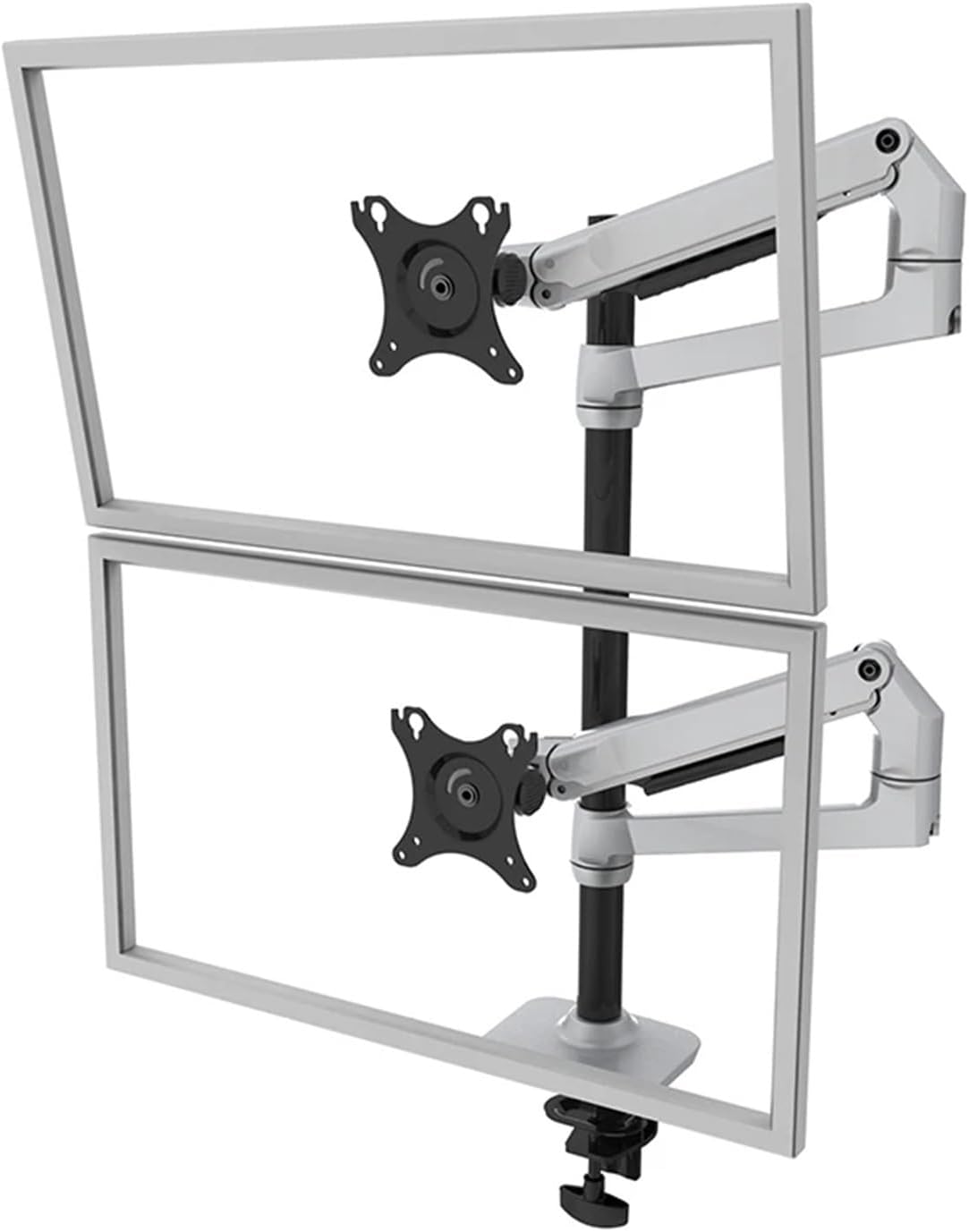 Desktop full-motion dual monitor stand with mechanical spring arms and a load capacity of 11 kg(Silver-black)