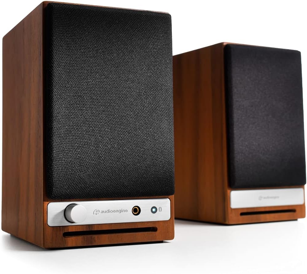 Audioengine A2 HD Walnut Computer Speakers and DS1M Metal Stands