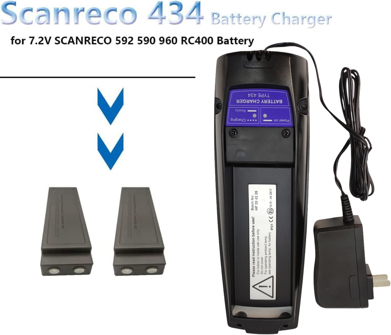 (4*Battery+1*Charger) 110V to 240V Scanreco 434 Battery Charger with 4Pcs 7.2V Scanreco RSC7220 13445 NiMH 592 Battery for Scanreco 590 592 960 EEA2512 Palfinger EEA2512 RC400 Batteries