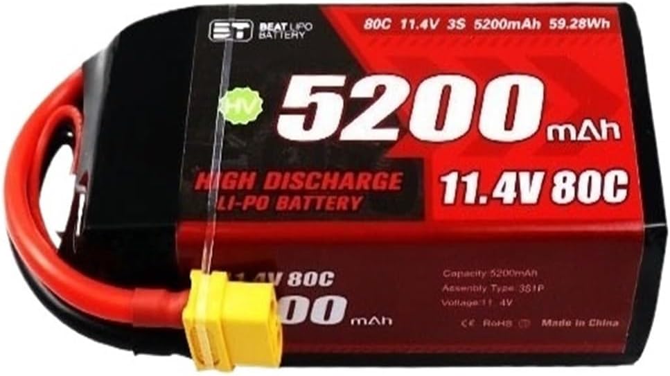 for T/XT60 5200mah 80C 11.4V 3S for LIPO Battery for RC Helicopter Quadcopter FPV Racing Drone Rechargeable(5200mAh T Plug)