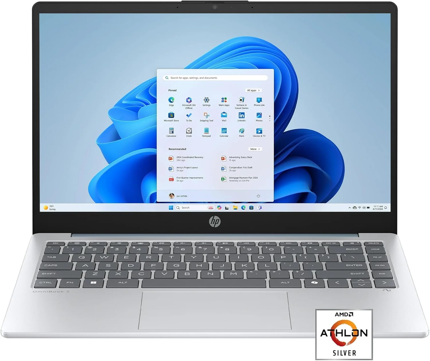 HP 14'' HD Business Laptop, AMD Athlon 7120, 4GB RAM, 128GB SSD, Long Battery Life, Moonlight Blue, 12-Month Microsoft 365 Included, Windows 11 Home in S Mode, with TGY Accessories