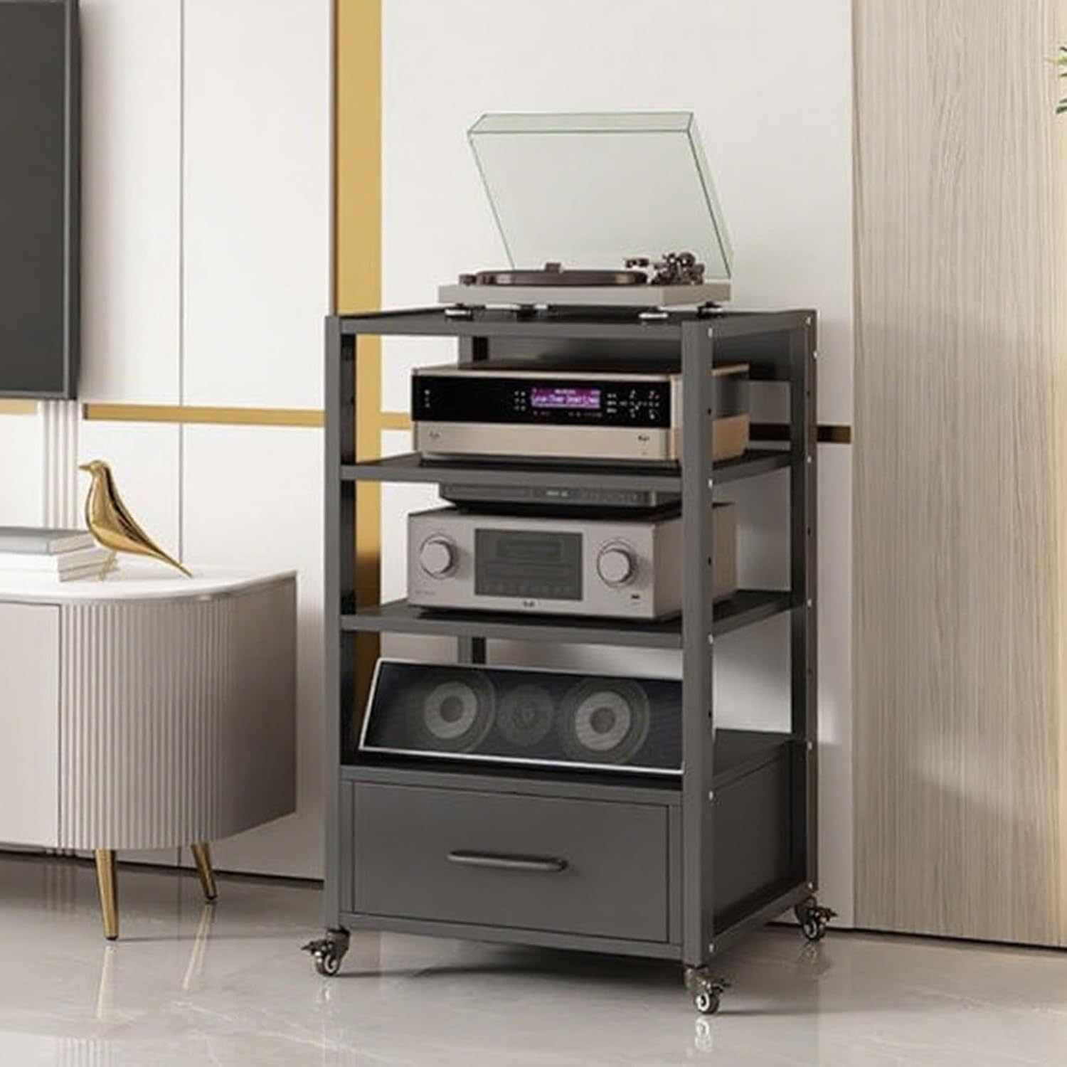 Audio Tower Rack with Adjustable Shelves Stereo Stands and Racks